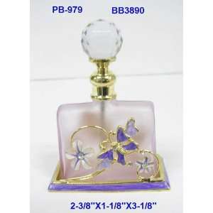  Shiny Gold Purple Butterfly Perfume Bottle 3.25in H: Home 