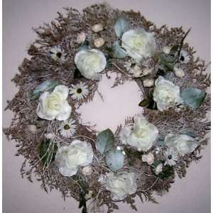  17 White Rose & Caspia Wreath: Home & Kitchen