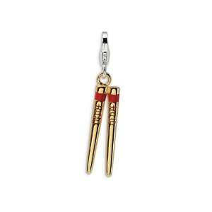 Amore LaVita(tm) Sterling Silver 3 D Enameled Gold Plated Chopstick w 
