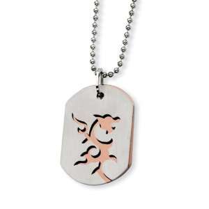   Steel and Chocolate Dragon Two Part Dog Tag Necklace: Jewelry