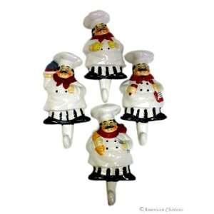  4 Fat French Chef Wall Hooks Hangers / Kitchen Decor: Home 