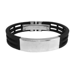 Edgy Black Rubber Band cut out lattice effect & Stainless Steel Mens 