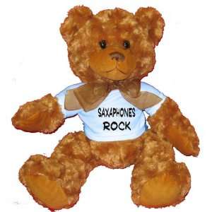    Saxaphones Rock Plush Teddy Bear with BLUE T Shirt: Toys & Games