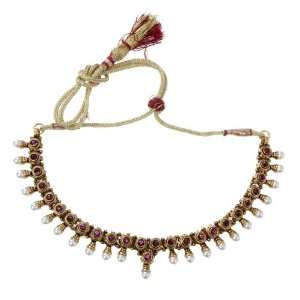   Pearl Necklace Embedded with Purple Stones & Polki: Everything Else