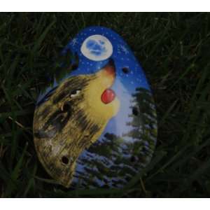  Ocarina Necklace Clay Whistle Flute  Wolf Handpainted 