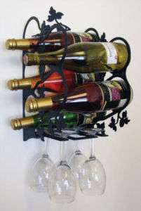 Wrought Iron Wall Mount Wine Bottles Rack Holder Glass  