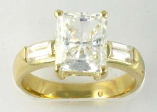 R00330 14K solid gold 3.2ct total CZ radiant/baguette three stone 