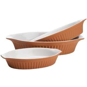  Reco International Oval Baking Set of 3, Terra Cotta/White 