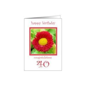  40 Years Old Red Flower Birthday Card Card: Toys & Games