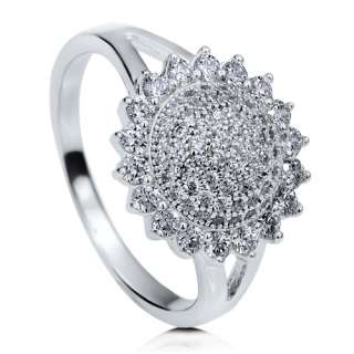 STERLING SILVER 925 SUNFLOWER MICROPAVE CUBIC ZIRCONIA CZ FASHION RING 