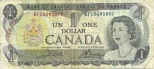 Canada 1973 Note 1 dollar P 85a Banknote circ #097  