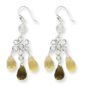  Sterling Silver Smokey/Yellowish Clear Crystal Earrings 