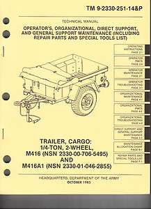 Trailer, Cargo, 1/4 Ton, 2 Wheel M416 and M416A1, Maint & Parts, 1985 