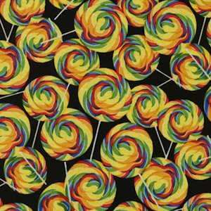  RJR142 1 Sweet Treats Lollipops on Black Quilting Fabric 
