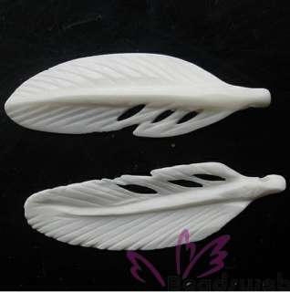 40mm Handmade Carved Bone White Feather Plume Beads  