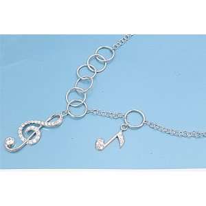  Sterling Silver Music Notes Clear CZ Necklace: Jewelry
