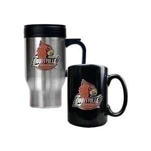 Louisville Cardinals Logo Travel Mug and Ceramic Mug Set