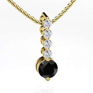 Cascade Necklace, Round Black Diamond 14K Yellow Gold Necklace with 