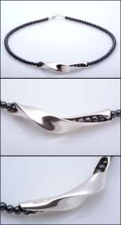 Georg Jensen Silver Pendant w. Hematite Chain # 13575  