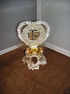 NEW 15TH WEDDING ANNIVERSARY CAKETOPPER WITH GOLD BELLS  