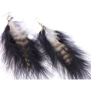 Fabulously Fun Black Feather & Chain Modest Length Dangle Earrings on 
