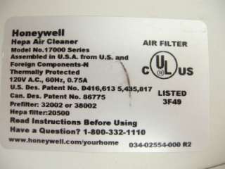 Honeywell 17000 Hepa Air Cleaner  