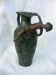 Victorian Style A Moreau French Bronze Figural Vase Statue  