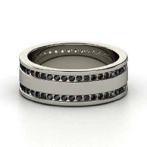  Double Happiness Band, Platinum Ring with Black Diamond 