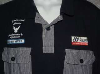 COMPANY 81 Young Mens Polo Shirt Striped Mechanic Custom Motors L XL 