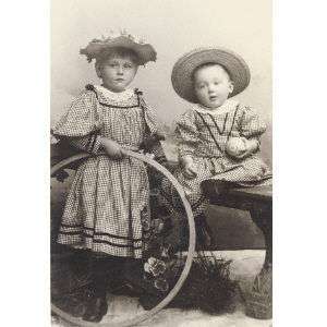 CUTE GIRL & BOY children/fashion/toys CDV PHOTO 1890s  
