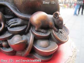   Exquisite Red Bronze Lucky Wealth Yuan Bao Money Mouse Statue  
