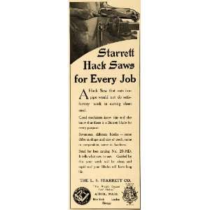  1916 Ad L S Starrett Tool Hack Saws Antique World War I 