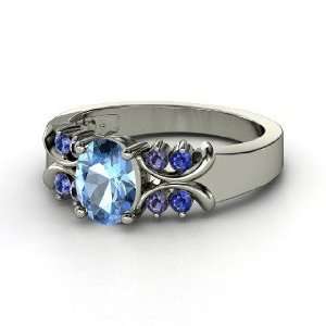   , Oval Blue Topaz 14K White Gold Ring with Iolite & Sapphire Jewelry