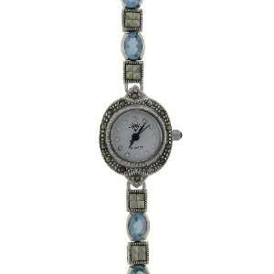    Sterling Silver Marcasite Blue Circle Square Watch Jewelry