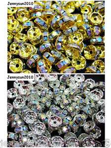 100pcs Czech Crystal Rhinestones Rondelle Spacer Beads Clear AB Pick 
