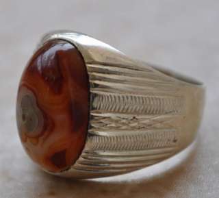 Silver agate Men Ring Middle Eastern yemen yemeni  size 9 3/4  