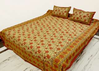 Indian Bed Sheet Bedspread Chenille Block Print Throw  