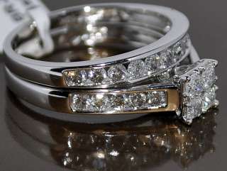 DIAMOND BRIDAL SET 2 PC ENGAGEMENT RING + WEDDING BAND 1CT SQUARE TOP 
