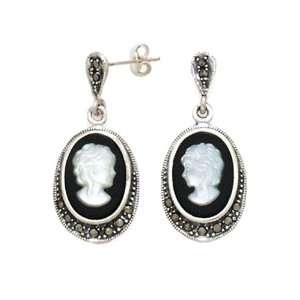   Marcasite, Onyx and Mother of Pearl Cameo Earrings Puresplash