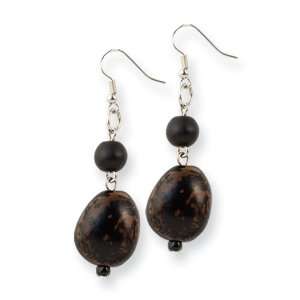  Silver tone Anipay Seed & Black Natural Wood 2.25in Dangle 