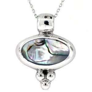   : Sterling Silver Abalone Inlay Oval Pendant with Beads, 18 Jewelry