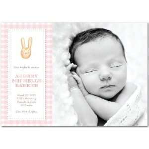 Girl Birth Announcements   Gingham Bunny Mauve By Shd2