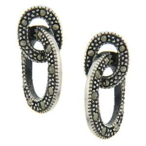  Sterling Silver Marcasite Two Loop Earrings Jewelry