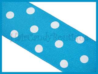   TURQUOISE BLUE WITH WHITE POLKA DOT GROSGRAIN RIBBON 1.5 2Y  