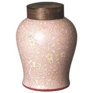  HomArt Cherry Blossom 10 Inch Porcelain Urn with Lid, Pink 