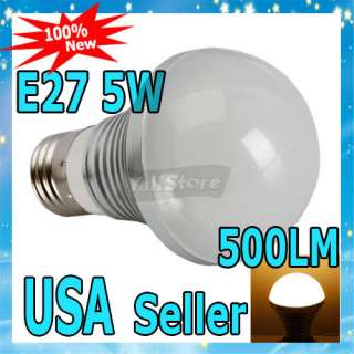 E27 500LM 5W 85 265V Warm White LED Light Bulb Silver  
