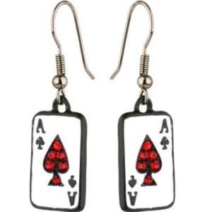  Ruby Red Gem ACE OF SPADES Playing Card Earrings: Jewelry