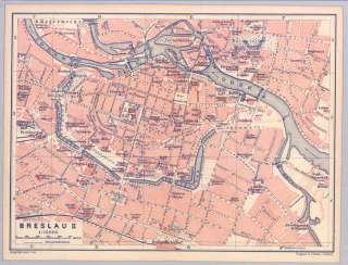 Poland 1910 BRESLAU II. Wroclaw. Central area Map. Old Vintage Town 