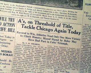 1929 WORLD SERIES Chicago Cubs vs. Philadelphia Athletics Newspaper 