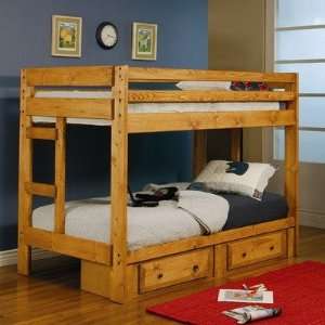    Navarro Twin Over Twin Bunk Bed in Amber Wash: Home & Kitchen